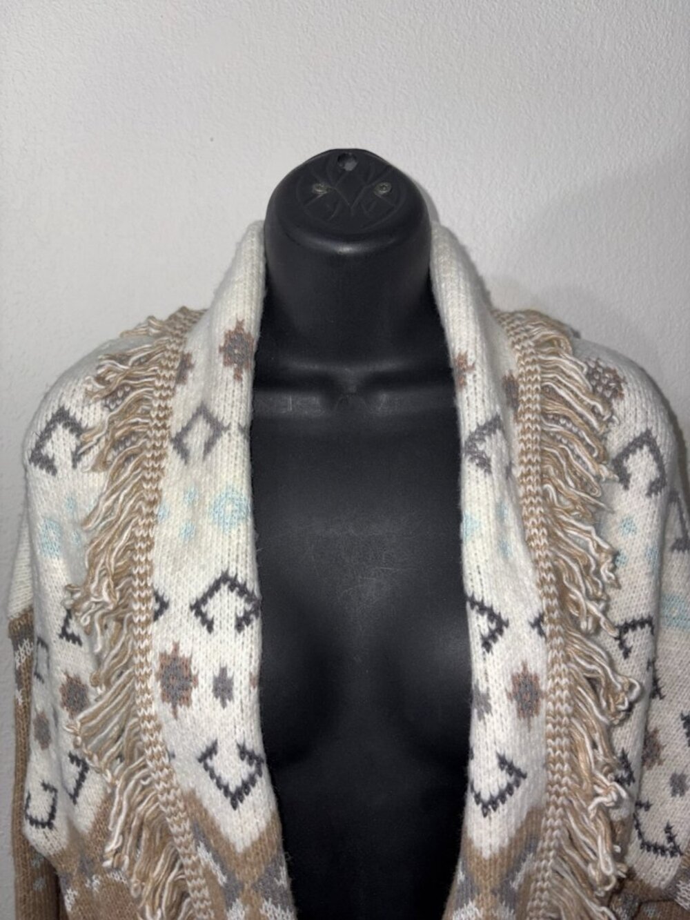 Lucky Brand Shawl Collar Fringed Western Open Front  Sweater Women Large L